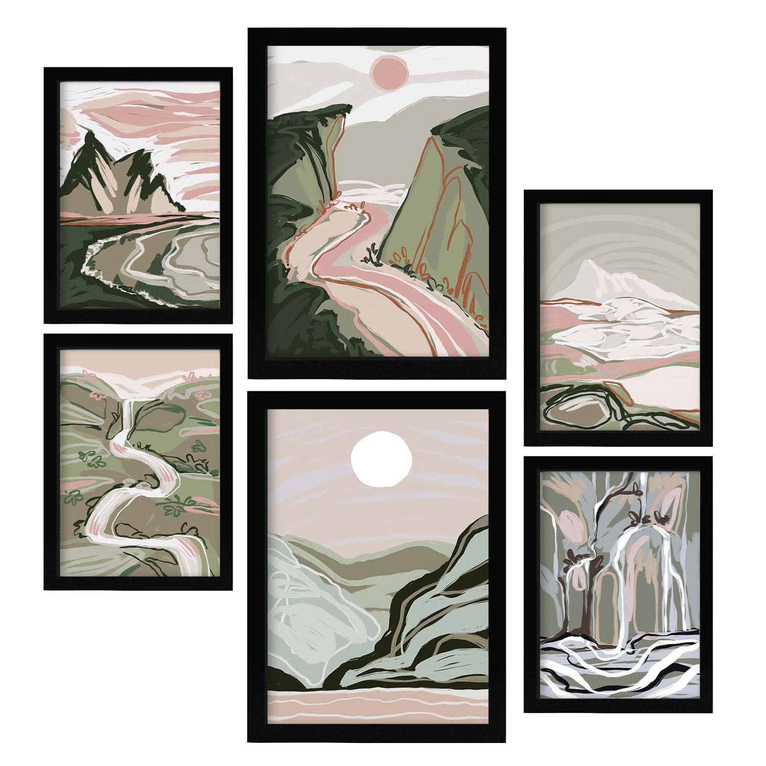 POSTER Set Mit 6 Komplexe Natur 1 A3 & A4 Schwarzer Rahmen - Schwarz, Papier (29/3cm) - Nacnic