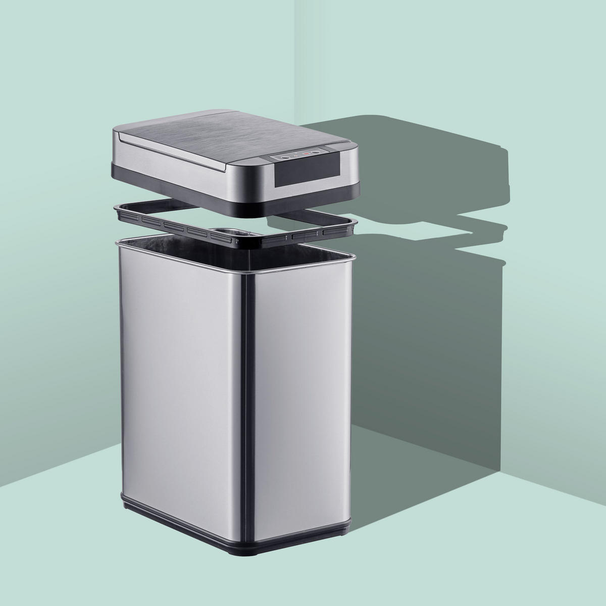 SENZOROVÝ kôš - strieborná, kov/plast (18/35/27cm) - Relaxdays