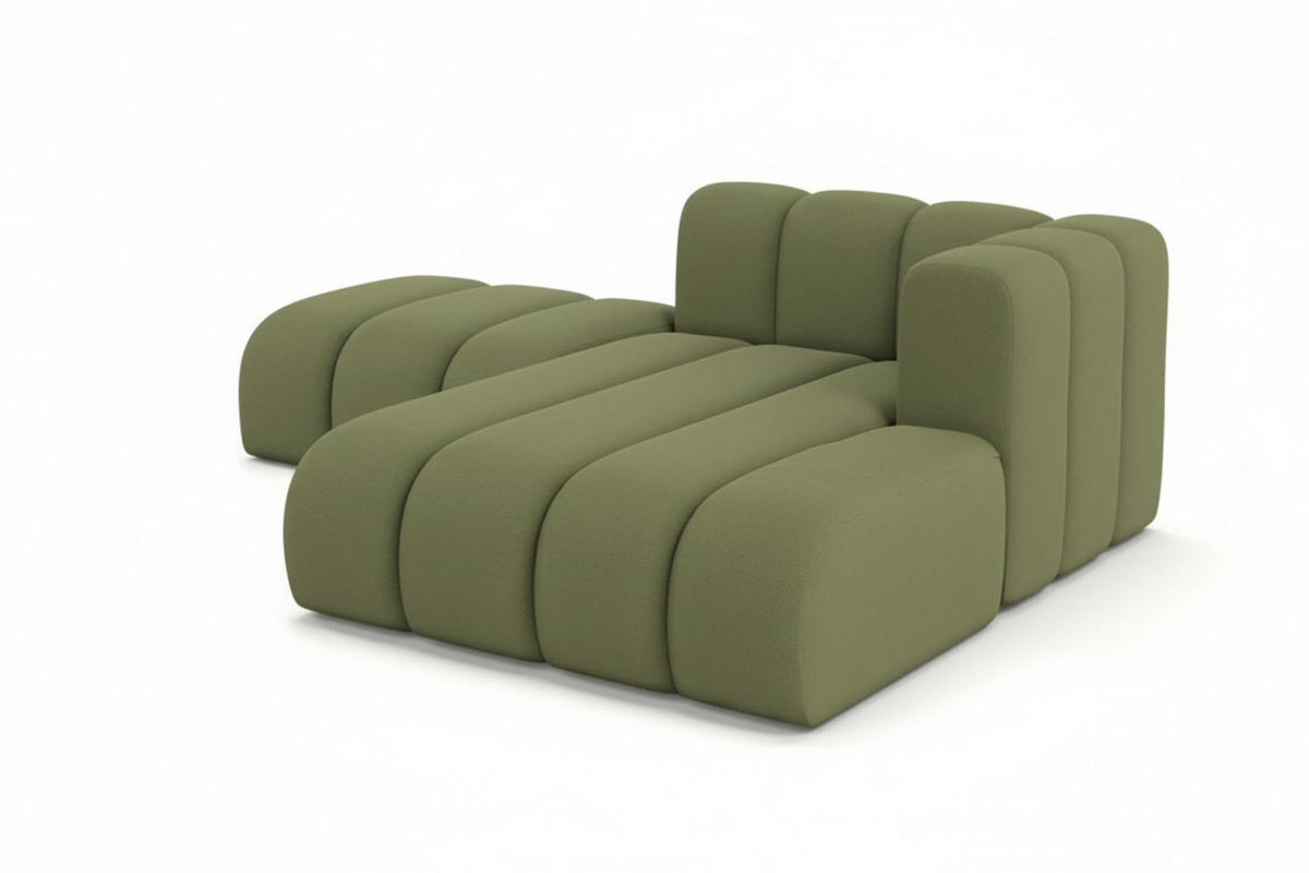 CHAISELONGUE Mit Hocker Grand, Veloursstoff Salvador, Olive, Rechts - Olivgrün, Holz (204/179cm) - Kaiser Möbel