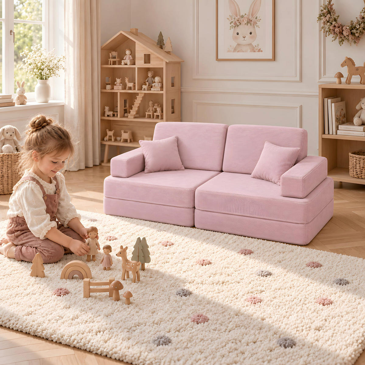 KINDERSOFA Cordsamt Puderrosa - Hellrosa, Textil (160/24/80cm) - AngeLove