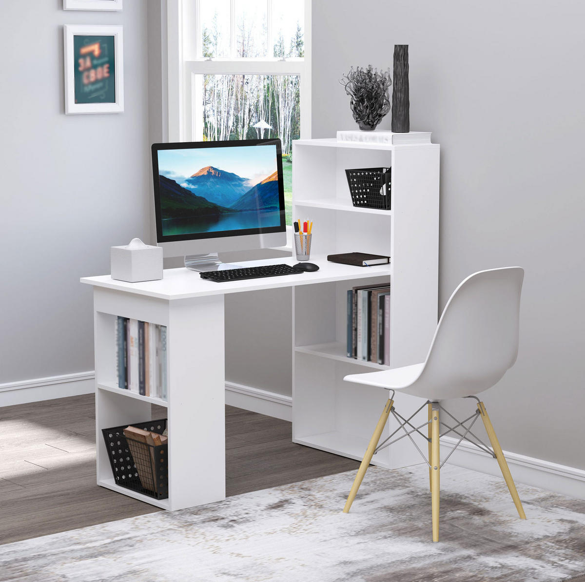 SCHREIBTISCH mit Regal 120 x 55 cm Weiß - Weiß, Holz (120/55/120cm) - Meubliv