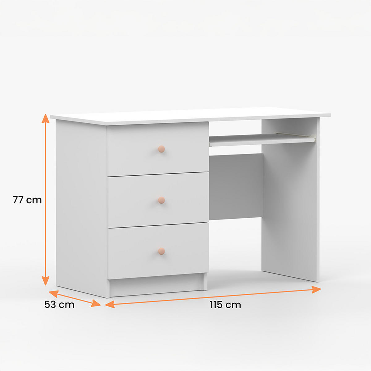 SCHREIBTISCH OLAF I 115/77/53cm Weiß, Griff Rosa - Rosa/Weiß, Holzwerkstoff/Metall (115/77/53cm) - imoebel24