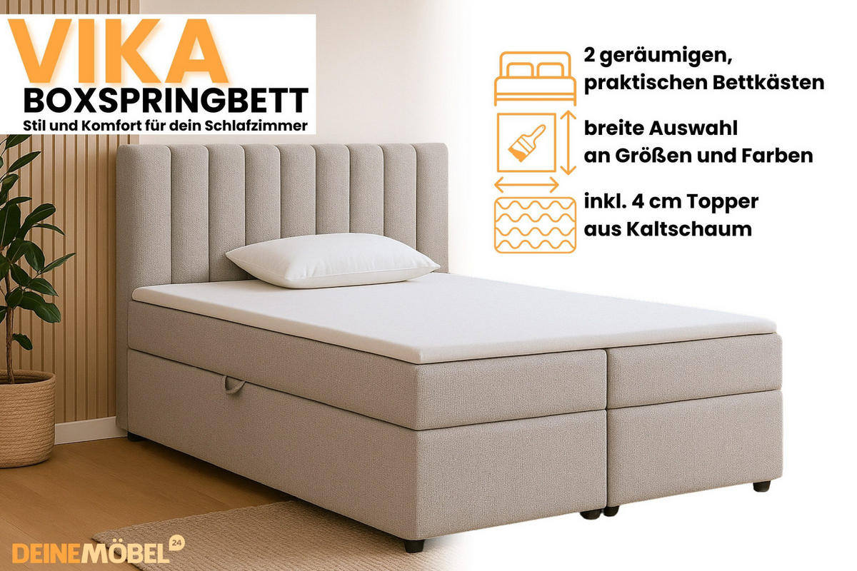 BOXBETT VIKA 120/200 in Stoff Beige H3 - Beige, Holz/Holzwerkstoff (120/200cm) - Deine Möbel 24