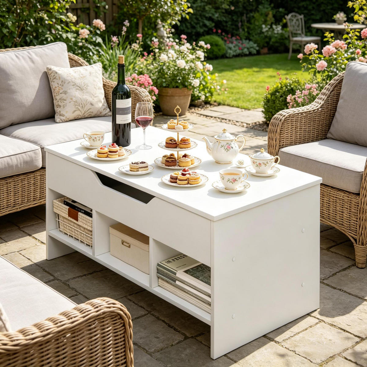 COUCHTISCH DE-37212 Lift-Top mit Stauraum und Gaslift Weiß - Weiß, Holzwerkstoff (96/51/45cm) - ComfortXL