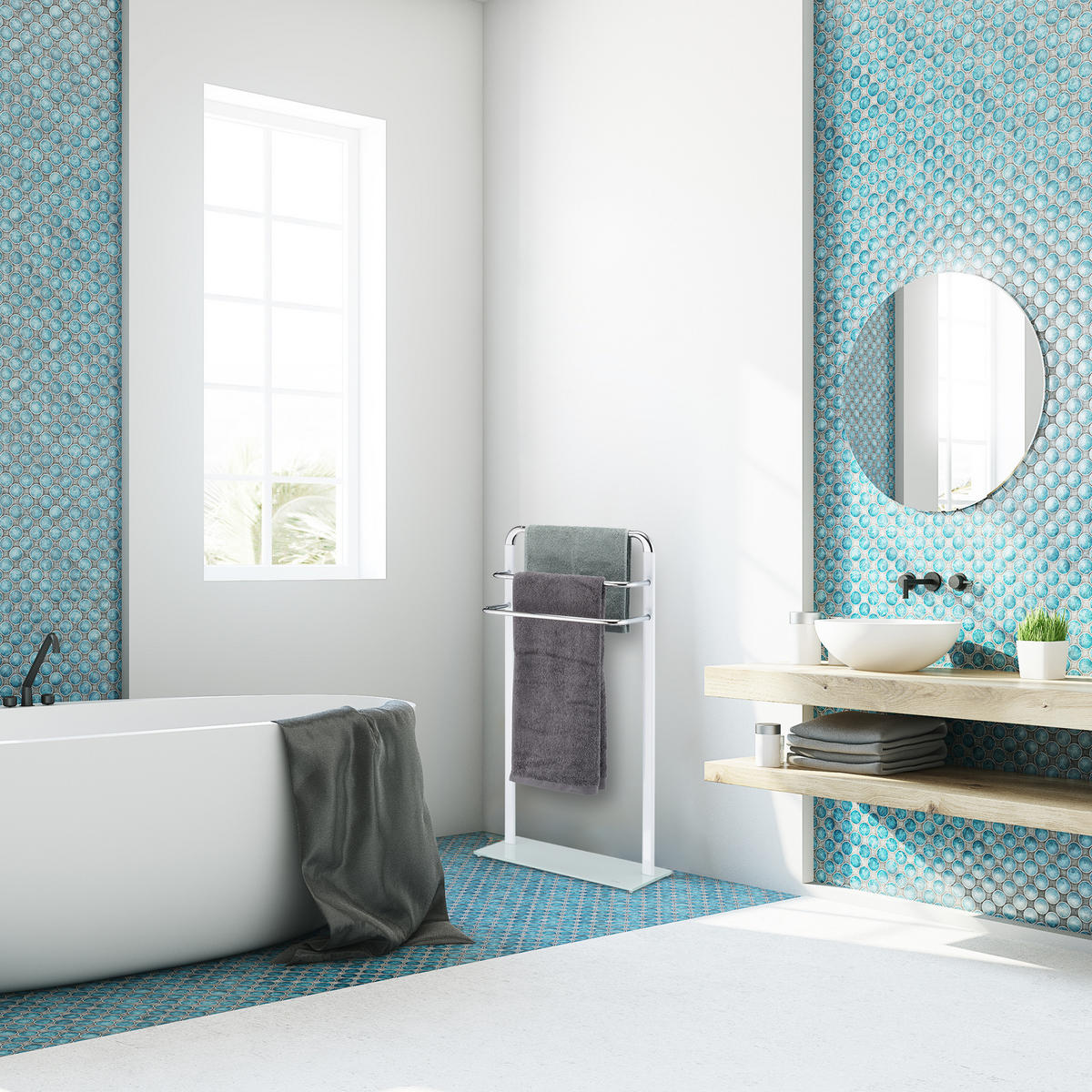 HANDTUCHHALTER - Weiß, Glas/Metall (45/80/20cm) - Relaxdays