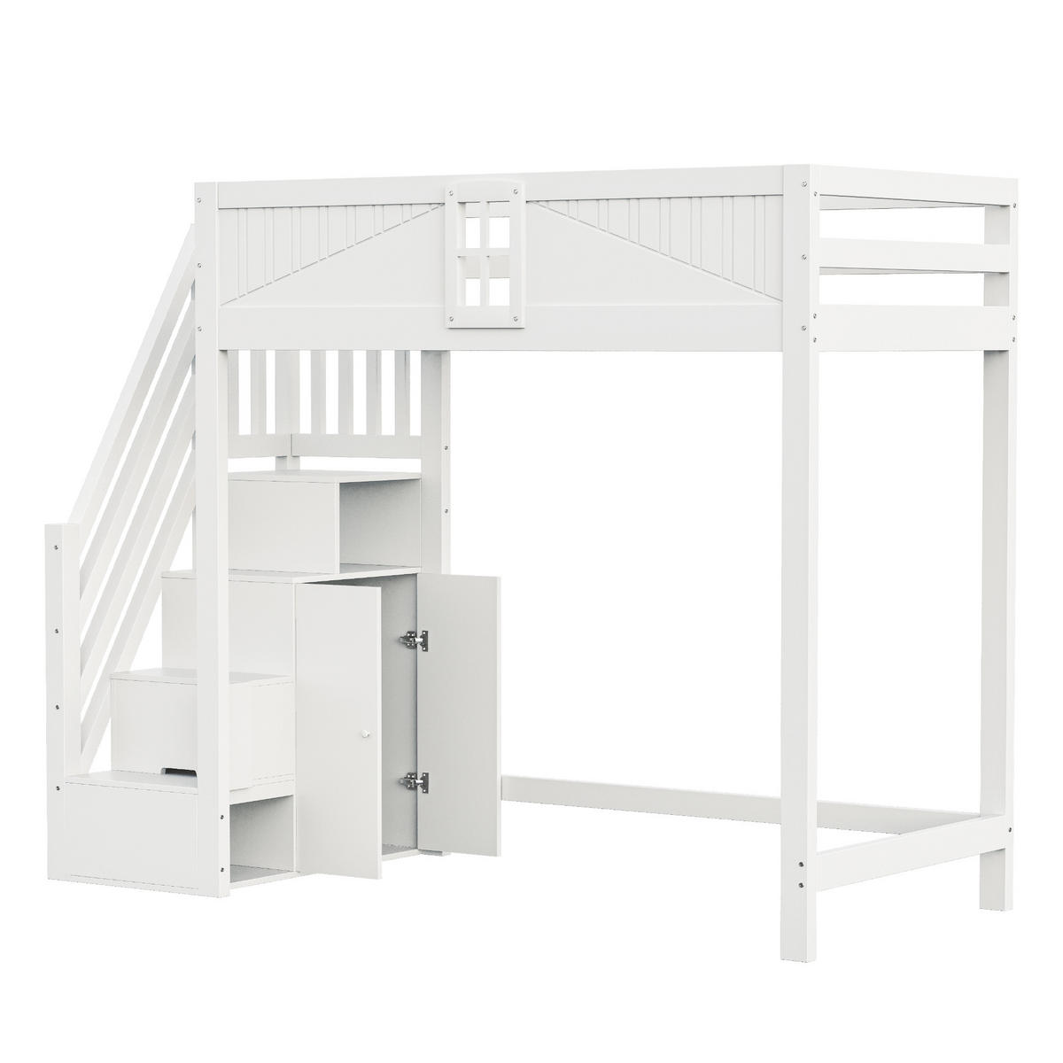 HOCHBETT 90/200 cm Weiß mit Sicherheitsgeländer und auswechselbarer Leiter - Weiß, Holz (90/200cm) - OKWISH