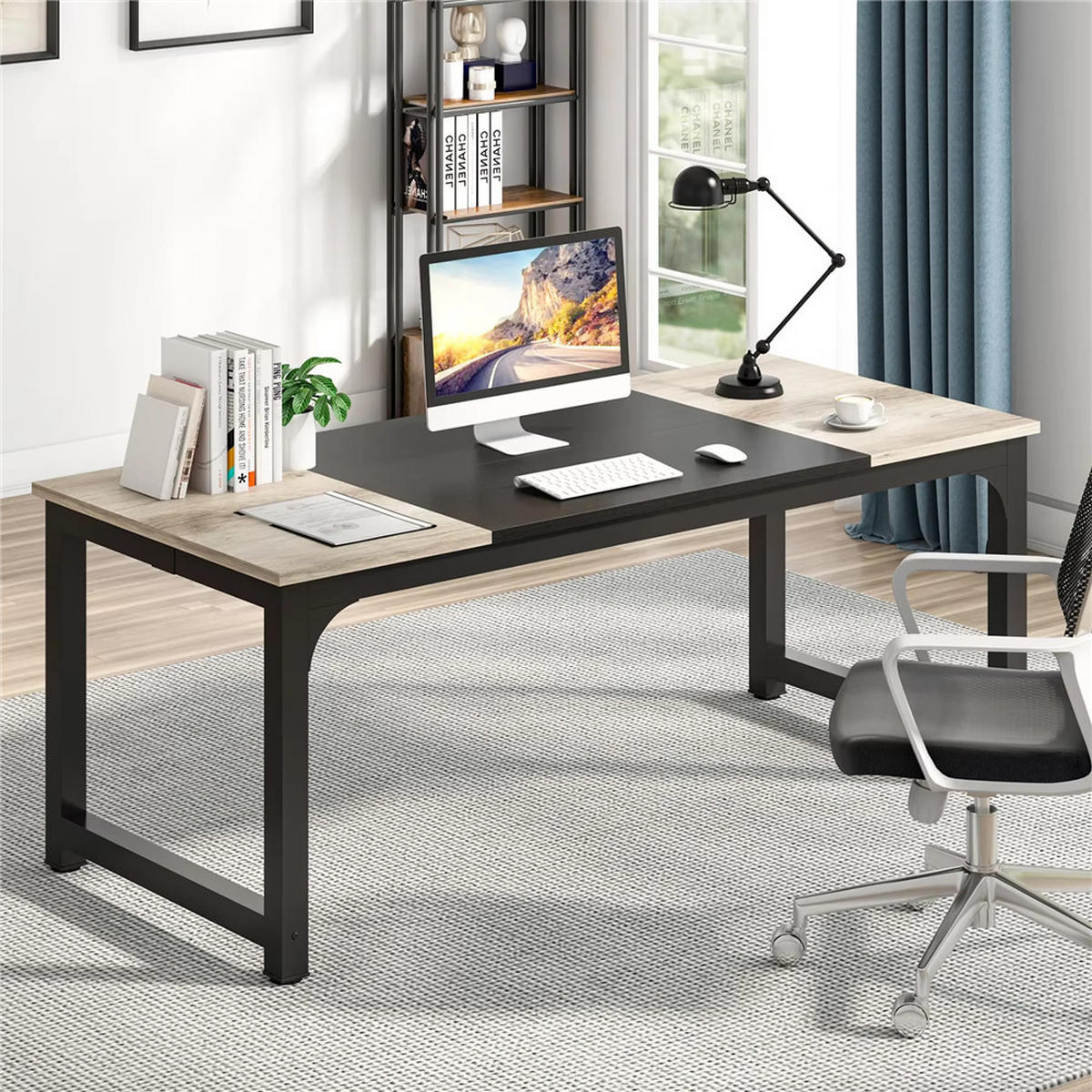 SCHREIBTISCH 180/80/75 cm Grau Schwarz Bürotisch - Grau, Holz (180/80/75cm) - Kaket