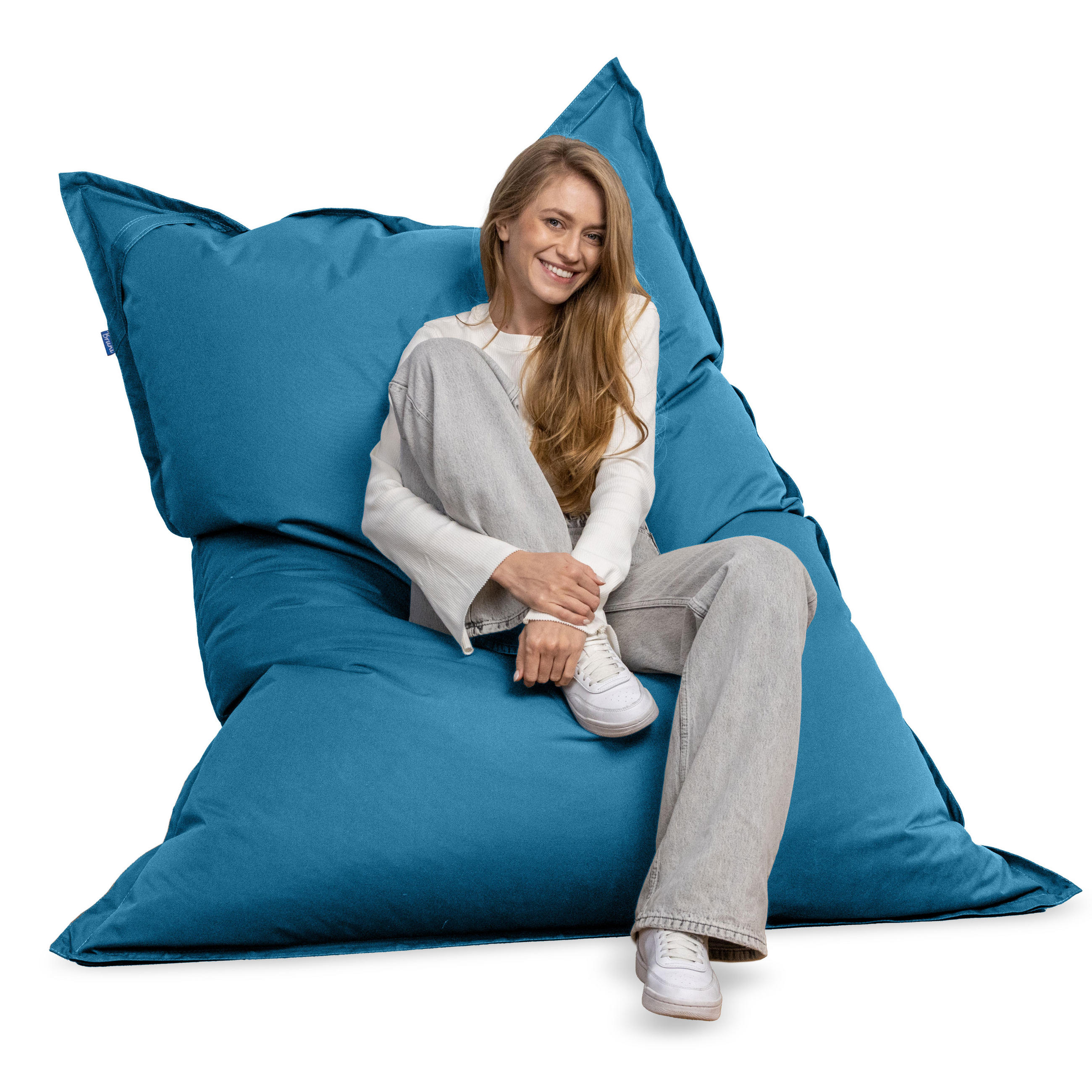 SITZSACK XXL Caree blau, 140x180cm groß für Indoor und Outdoor - Blau, Textil (180/140/30cm) - Bruni