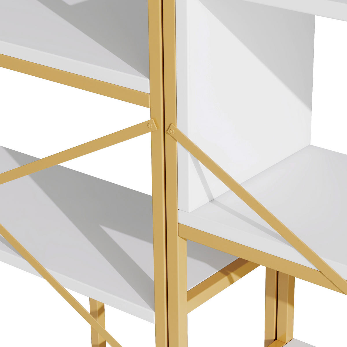 BÜCHERREGAL in Gold und Weiß Regal aus Stahlrohren und MDF mit Stauraumfächern für Wohnzimmer, B160/T29.5/H180 cm - Goldfarben, Holzwerkstoff/Metall (160/180/39.5cm) - STILVORA