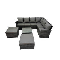 LOUNGEGARNITUR mit Couchtisch Sofa Polyrattan Dunkelgrau 8-Sitzer - Dunkelgrau/Grau, Glas/Kunststoff - Fimous