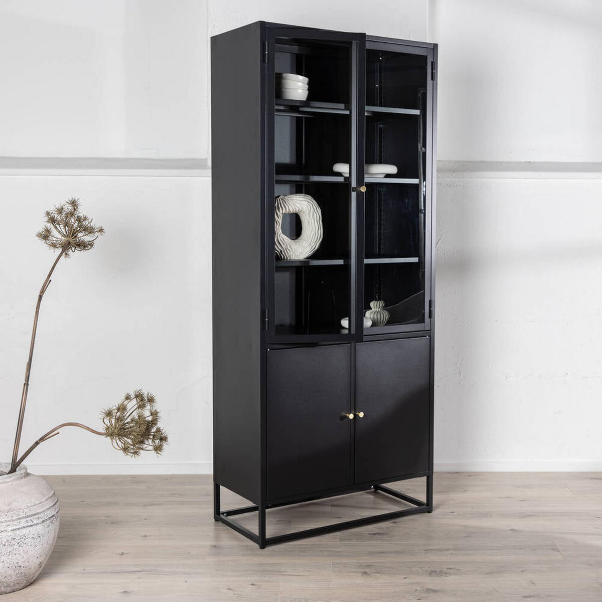 VITRINENSCHRANK Baku L - Schwarz, Metall (80/190/40.5cm) - kommodly