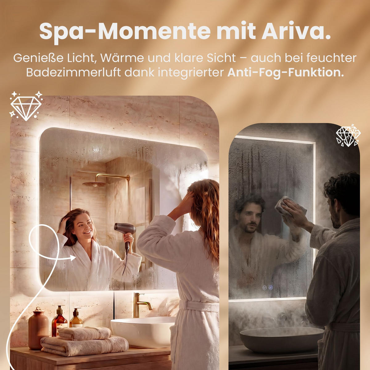BADEZIMMERSPIEGEL eckig 80/3/60 cm Glas Klarglas - Klar, Glas (80/60/3cm) - CLP