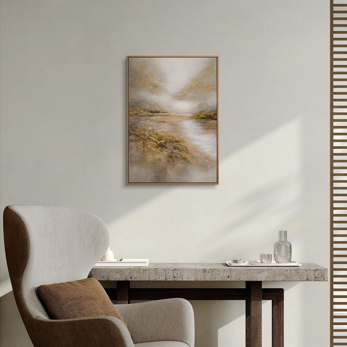 GEMÄLDE Helles See Schattenfugenrahmen Eichefarben 70x50 cm - Eichefarben, Holz (70/50cm) - YS-art gallery