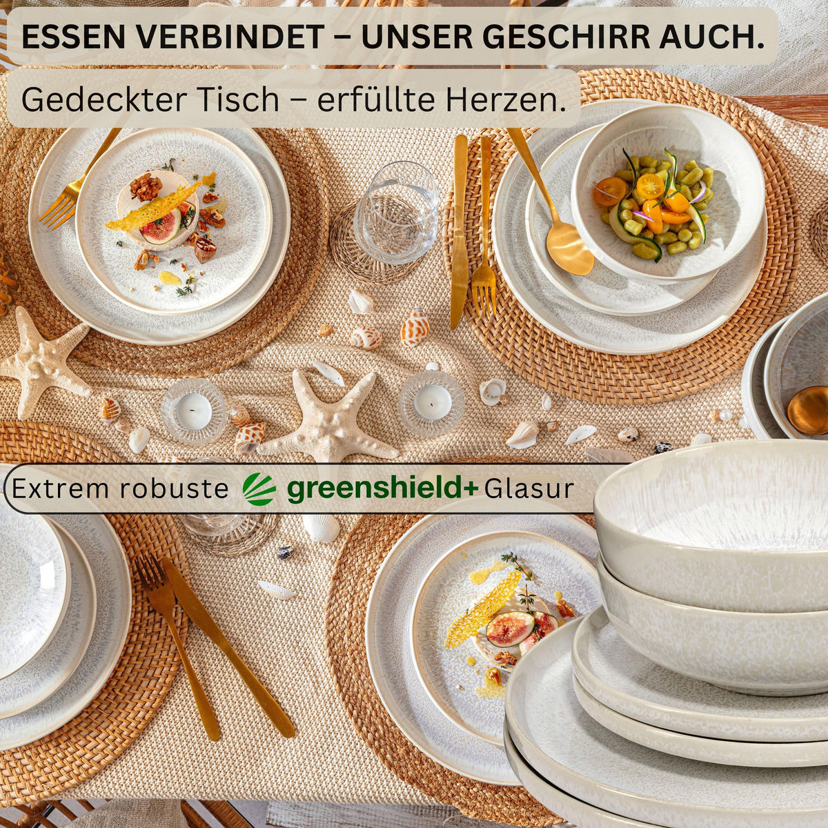 TAFELSERVICE KORFU - 24 teilig aus Steingut - Creme, Stein (27.5/5/27.5cm) - Sänger