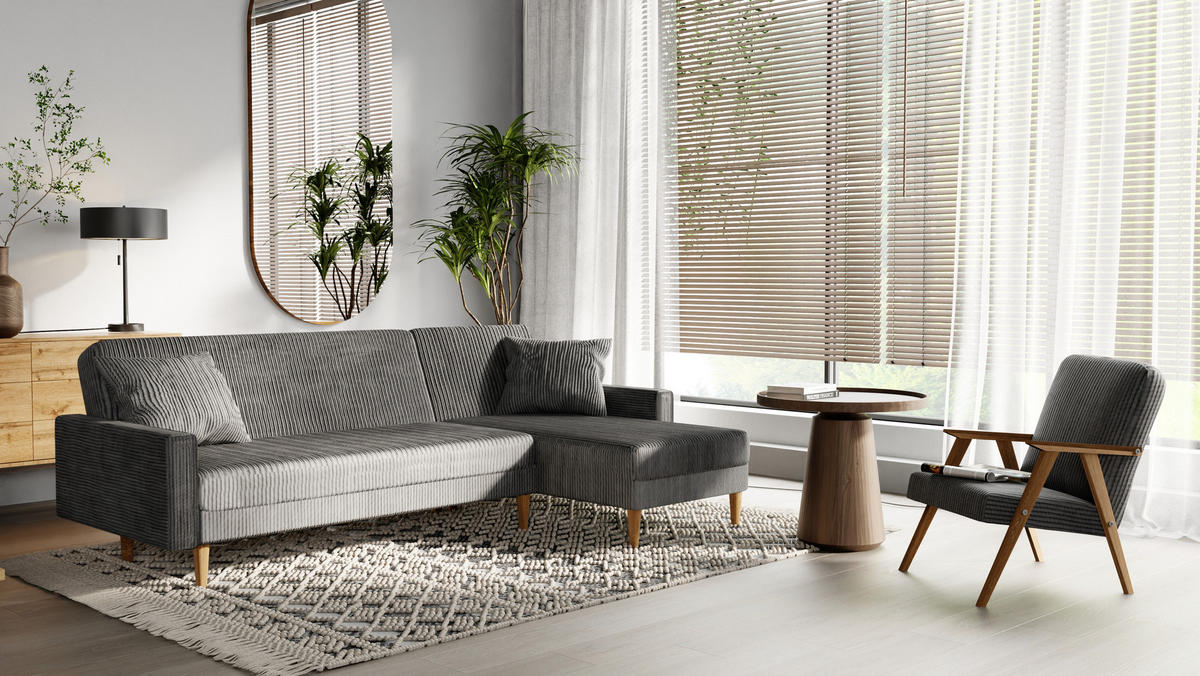 ECKSOFA mit Schlaffunktion L-Form, Hellgrau - Grau, Holzwerkstoff/Textil (256/134cm) - Idohome