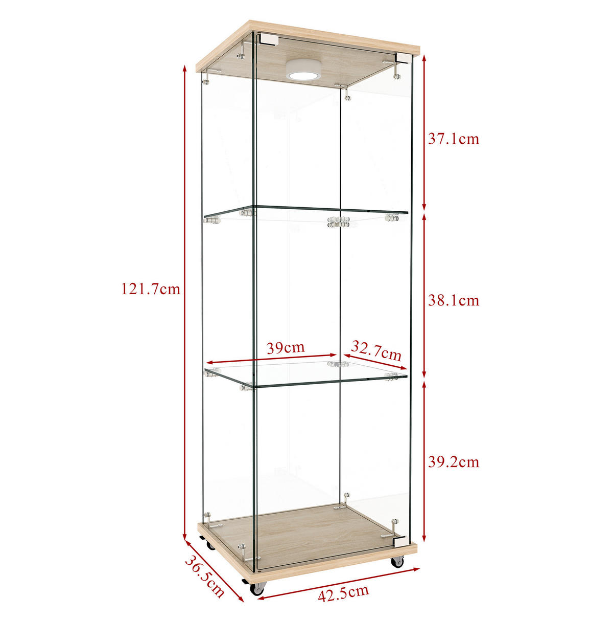 VITRINE aus MDF und Glas 42x36x120 cm Natur mit LED-Beleuchtung und Fernbedienung - Naturfarben, Holzwerkstoff (42.5/120/36.5cm) - IVMEU