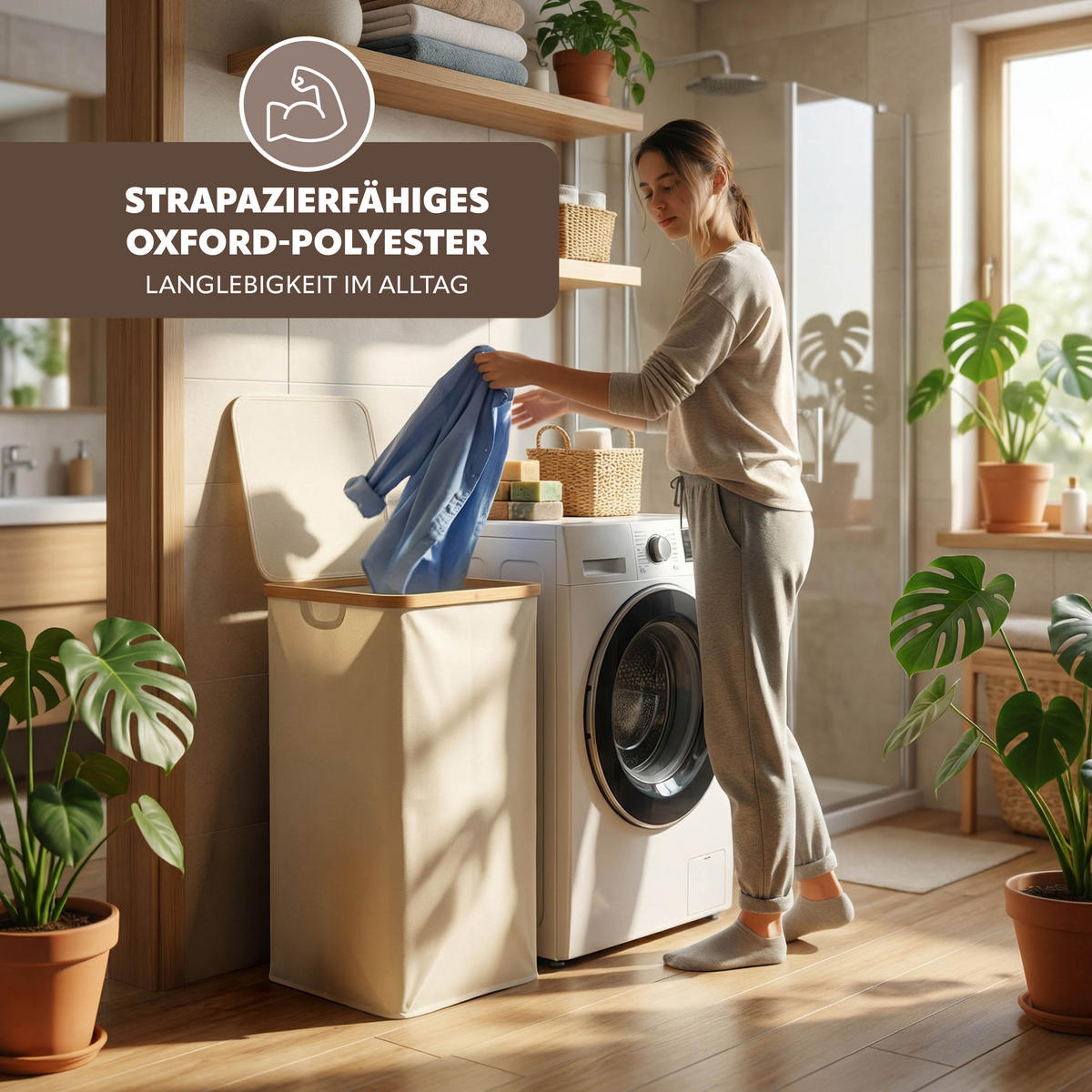 WÄSCHESAMMLER 100 Liter, beige - Beige, Textil (41/73.5/33.5cm) - bremermann