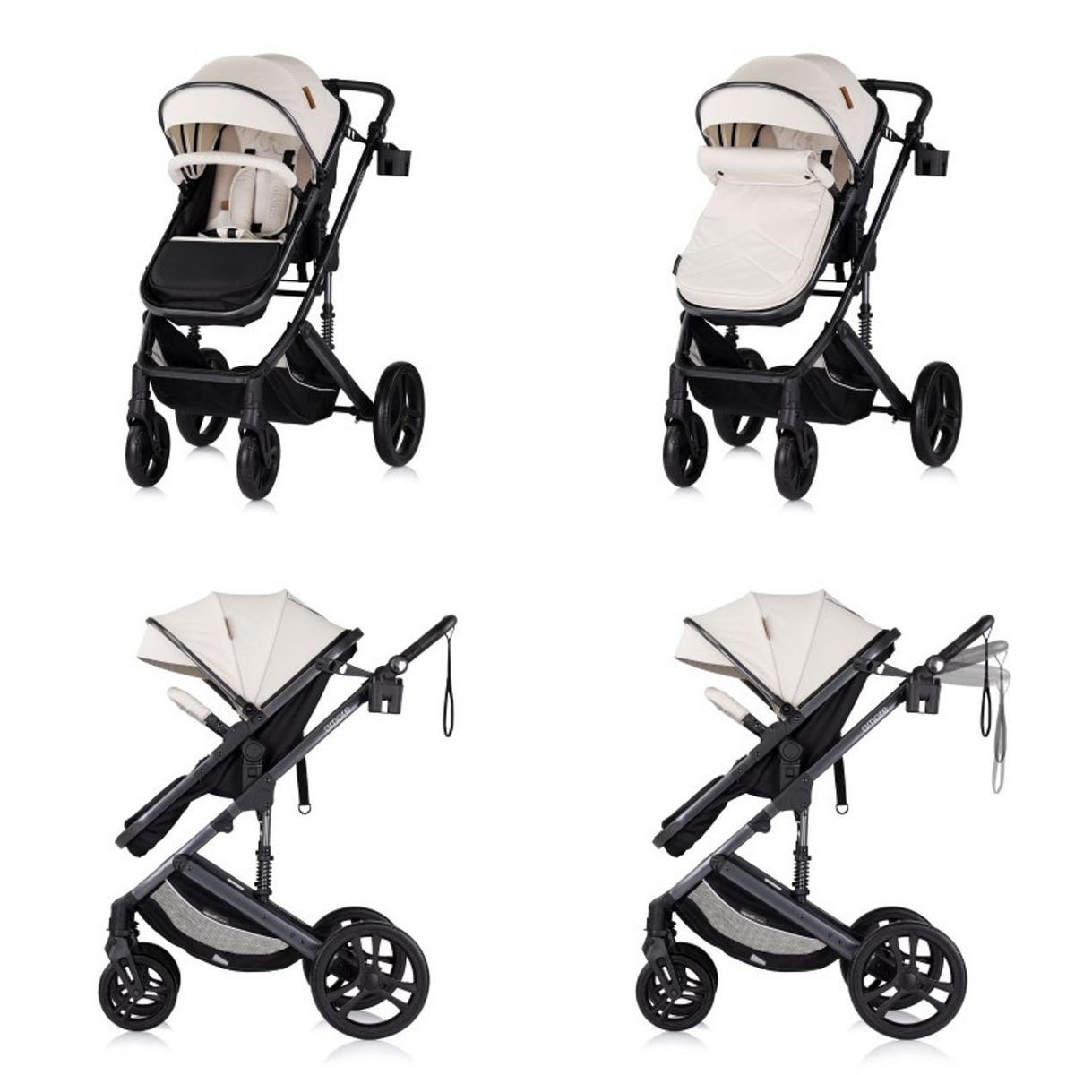 KOMBIKINDERWAGEN Amore 3 in 1 creme Babyschale Adapter Wickeltasche Fußabdeckung - Creme, Metall (95/63/105cm) - Chipolino