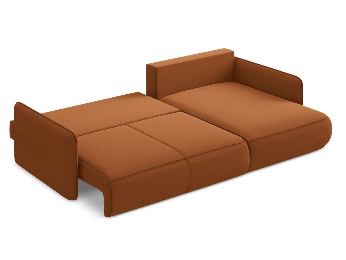 ECKSOFA mit Schlaffunktion Samt Stoff Orange - Terra cotta/Schwarz, Kunststoff/Textil (240/148cm) - Makamii