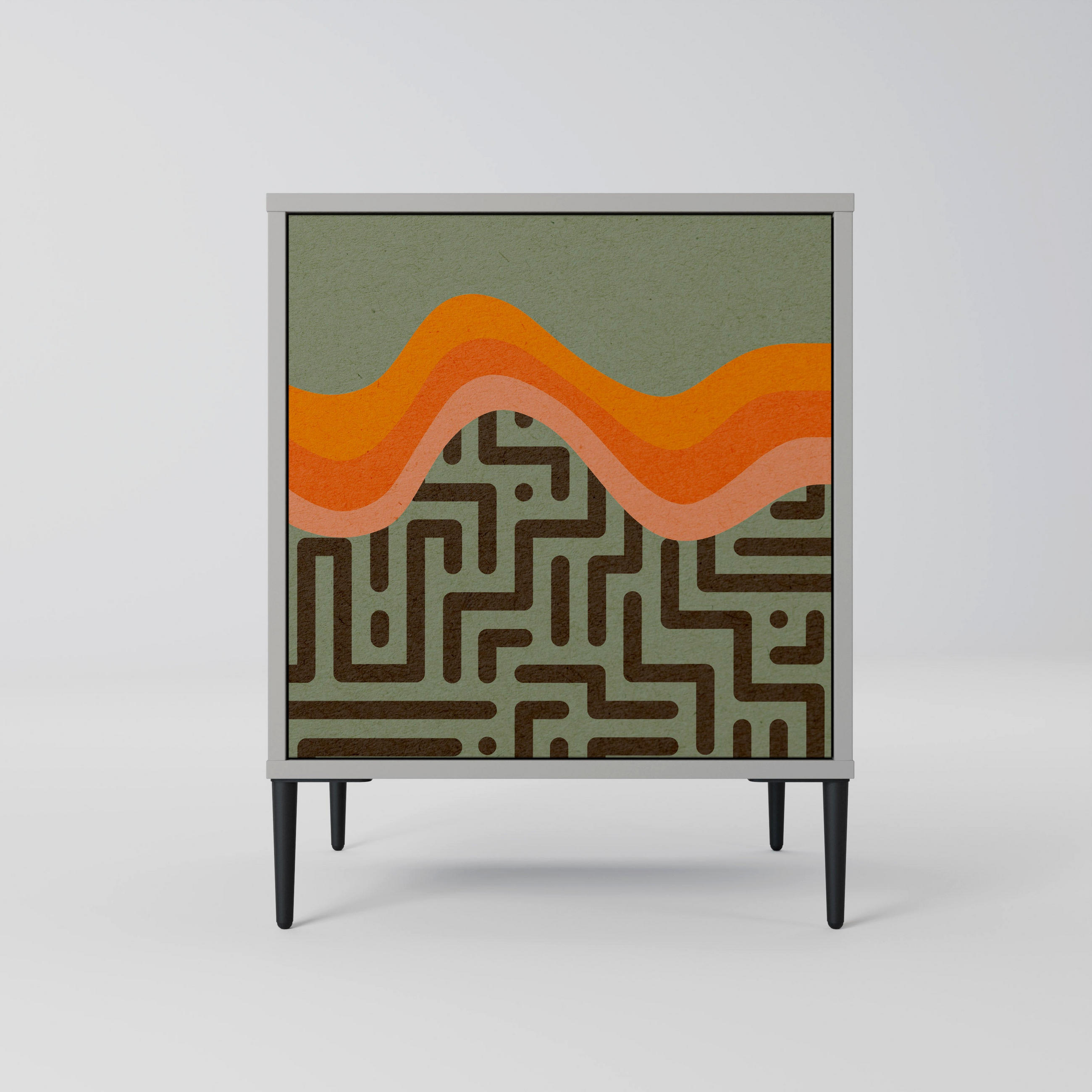 SIDEBOARD SIMPLE SOLUTIONS, Grau, 57,5x42x72,5 cm, Schwarze Metallfüße - Multicolor/Schwarz, Holzwerkstoff/Metall (57.5/72.5/42cm) - SpaceRebels