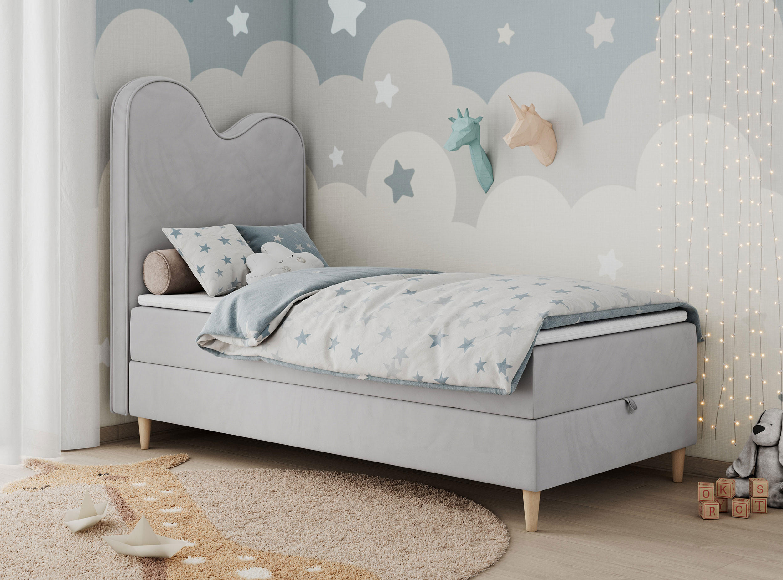 BOXBETT FLOW 90/180 Hellgrau Velvet - H3 - Hellgrau, Holz/Textil (90/180cm) - MKS