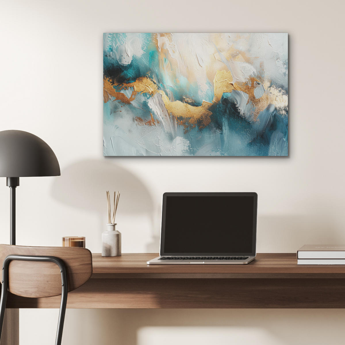 AKUSTIKBILD Abstrakt - Kunst - Gold - Blau Wanddeko 70x50 cm - Petrol, Kunststoff (70/50/0.9cm) - MuchoWow