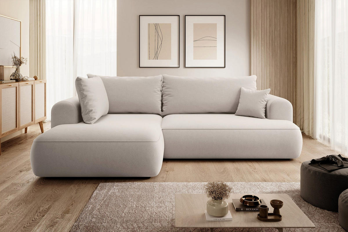 ECKSOFA Ovo Creme Samt - Creme/Schwarz, Kunststoff/Textil (260/165cm) - Selsey