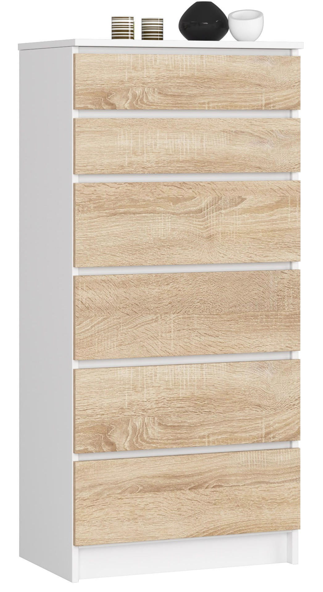 KOMMODE Weiß, Sonoma Eiche 60x40x130 cm - Weiß/Sonoma Eiche, Holzwerkstoff (60/130/40cm) - Akord