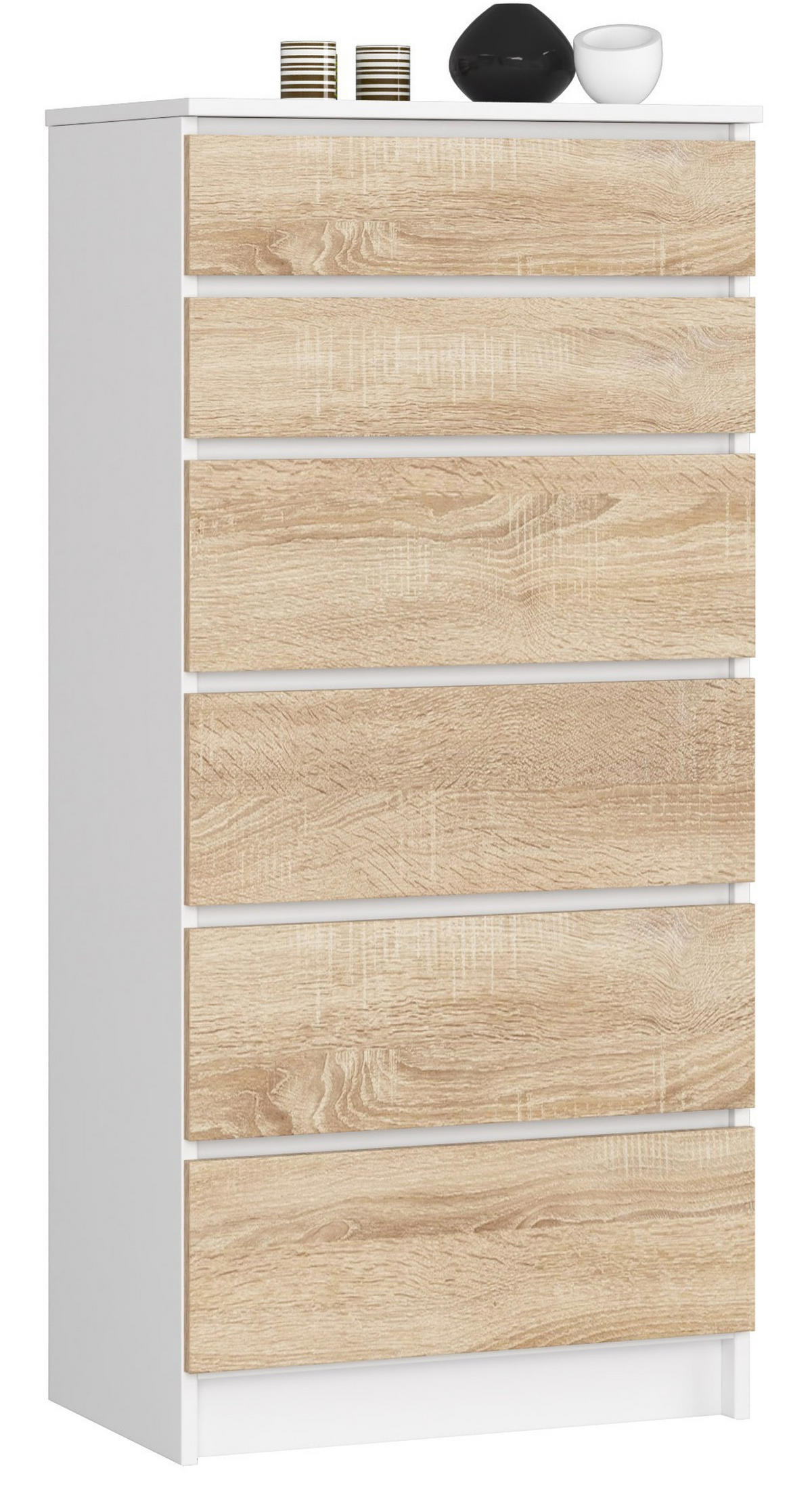 KOMMODE Weiß, Sonoma Eiche 60x40x130 cm - Weiß/Sonoma Eiche, Holzwerkstoff (60/130/40cm) - Akord