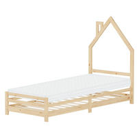 KINDERBETT Haus 90x200 cm mit Matratze Natur Kiefernholz - Naturfarben, Holz (90/200cm) - ML-DESIGN