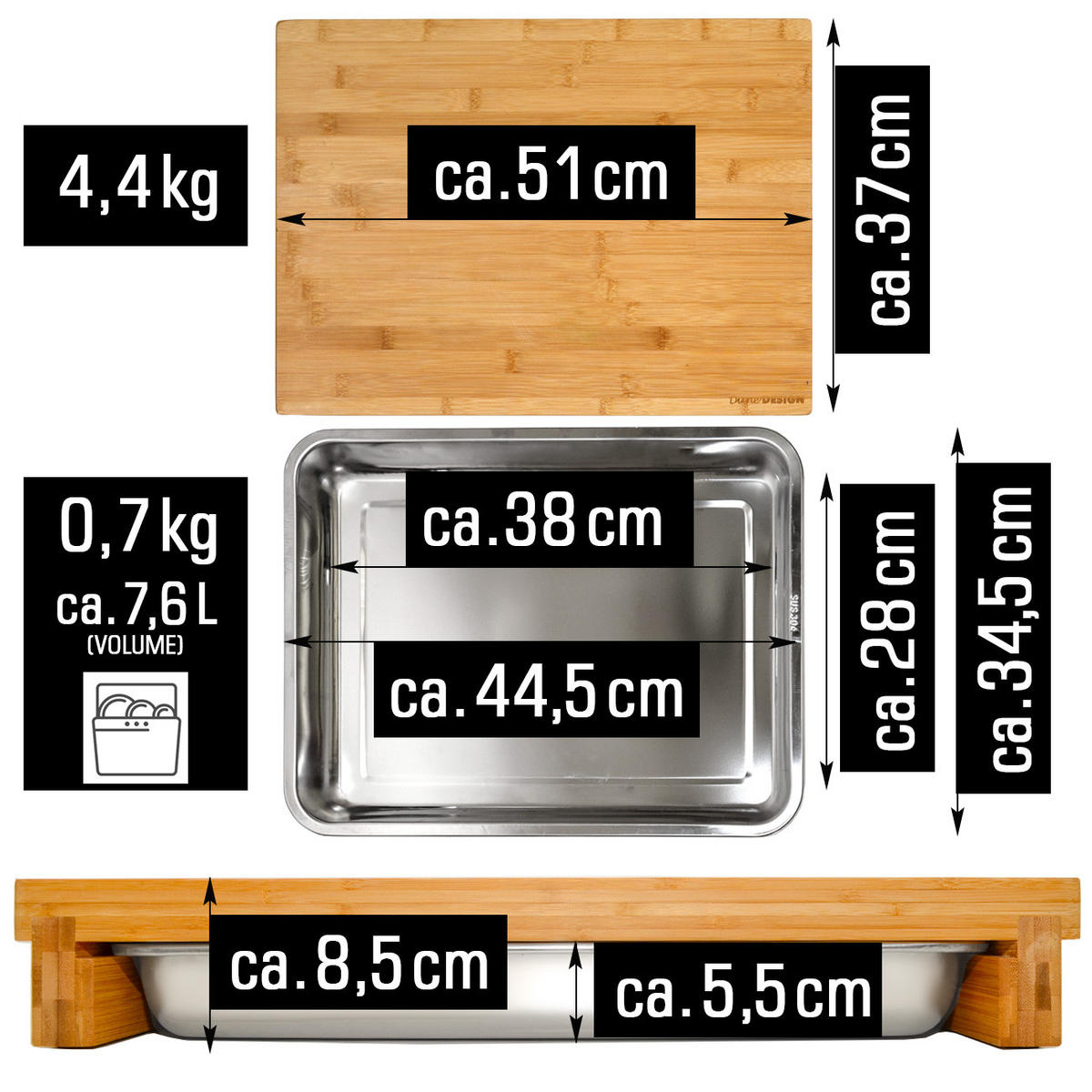 SCHNEIDEBRETT 51/37 cm, Bambus - Beige, Holz (51/37cm) - Dunedesign