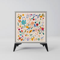SIDEBOARD FLORAL COMBINATION, Grau, 57,5x42x70,5 cm, Schwarze Metall-Sternfüße - Multicolor/Schwarz, Holzwerkstoff/Metall (57.5/70.5/42cm) - SpaceRebels