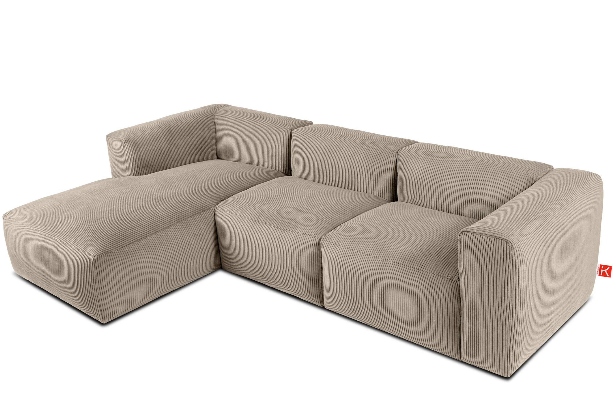 ECKMODULSOFA-LINKS BUFFO mit extrem weicher und bequemer Sitzfläche, Kordstoff, beige - Beige, Textil (297/180cm) - KONSIMO®