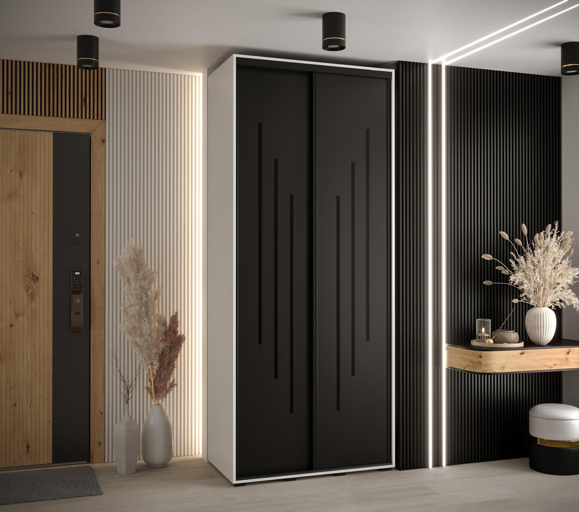 SCHWEBETÜRENSCHRANK 235,2/120/45 2-türig - Schwarz/Weiß, Holz/Metall (120/235/45cm) - Abiks Möbel