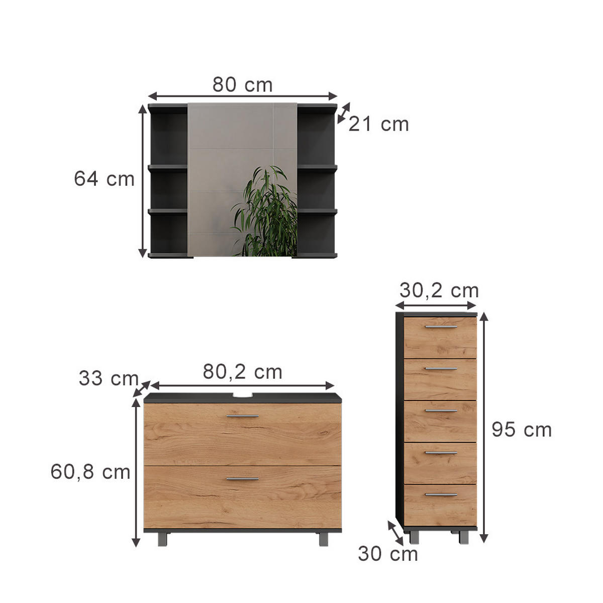 Honigeiche/Anthrazit, Holzwerkstoff (80.2/60.8/33cm) - Vicco