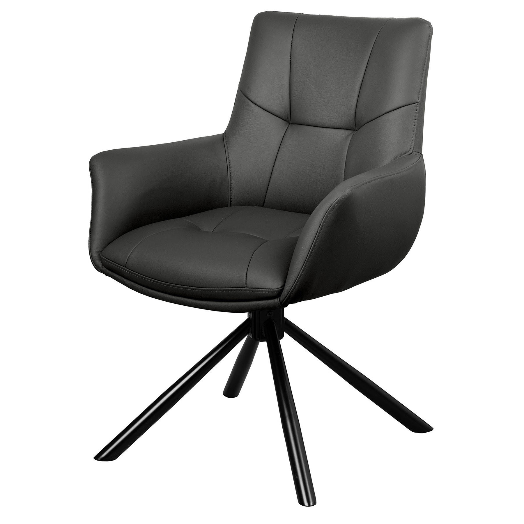 STUHL SIGNATUR Echtleder Schwarz 85 cm - Schwarz, Leder/Metall (64/85/65cm) - riess-ambiente