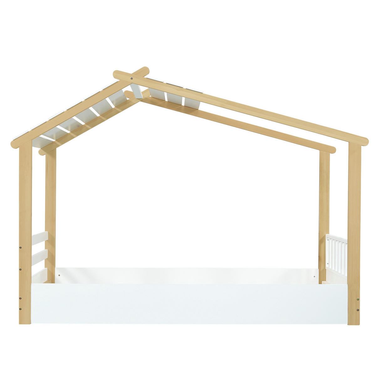 KINDERBETT 90/200 cm, Weiß/Natur mit Hausdesign, Lattenrost, ohne Matratze - Weiß, Holz (90/200cm) - MIVRAY