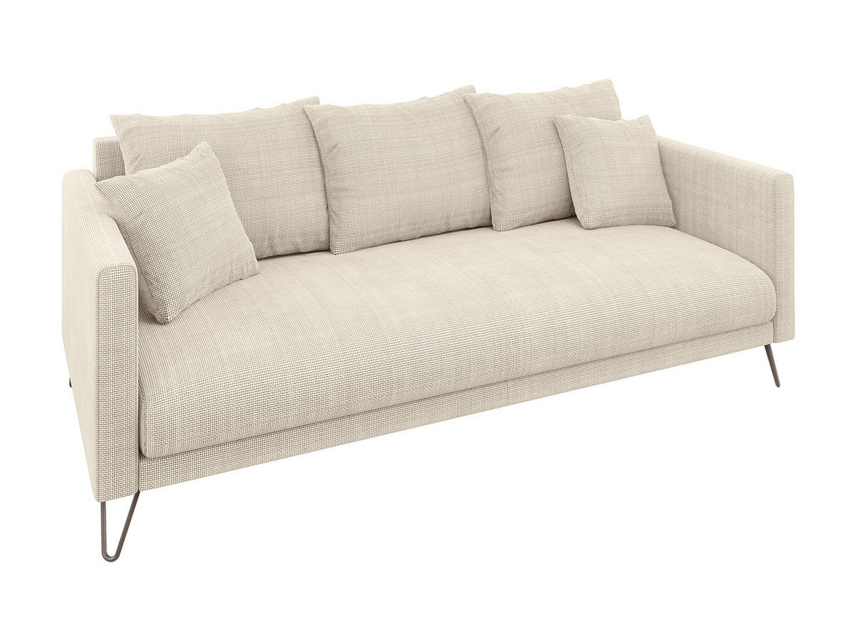 3-SITZER-SOFA Harmony Beige Chenille - Beige/Schwarz, Textil/Metall (200/85/100cm) - S-Style Möbel