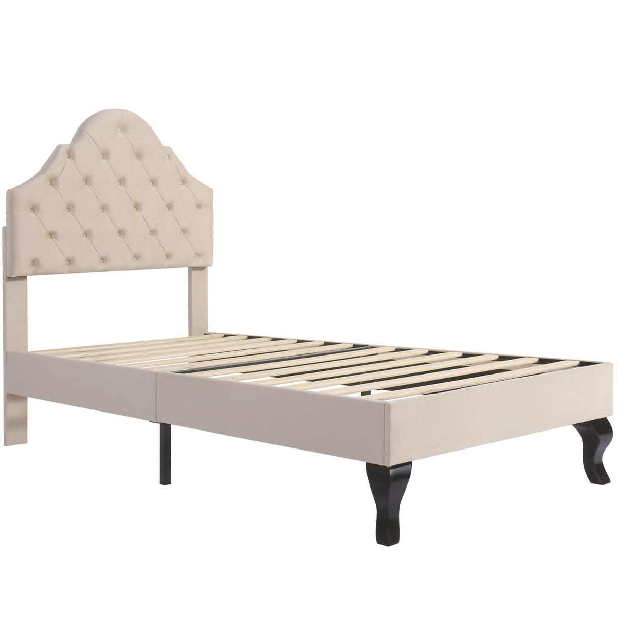 SAMT-POLSTERBETT 90/200 cm in Beige mit Lattenrost und höhenverstellbarem Kopfteil - Beige, Textil (90/200cm) - BEAOK