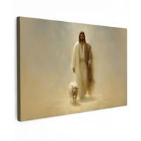 LEINWANDBILD Schaf - Jesus - Pinselstriche - Abstrakt Groß 140x90 cm - Sandfarben, Textil (140/90cm) - MuchoWow