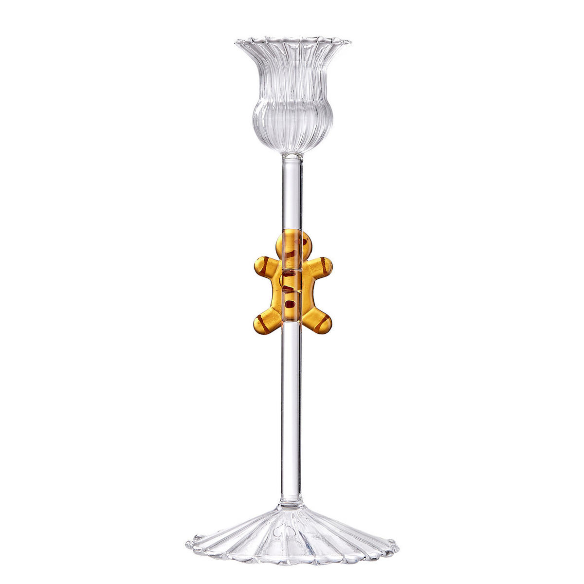 KERZENHALTER Merry & Bright für Stabkerzen mit Lebkuchenmann - Transparent, Glas (8/20/8cm) - Butlers