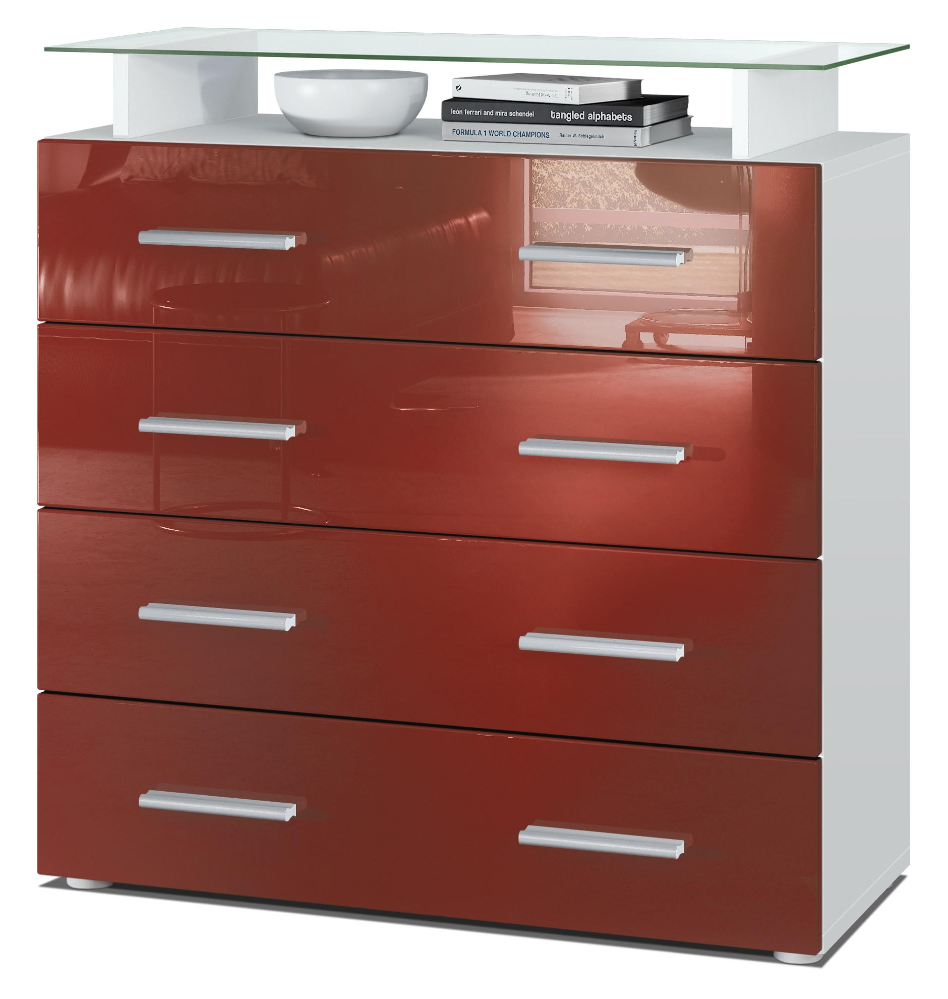 KOMMODE Pavos Bordeaux Hochglanz - Bordeaux, Holzwerkstoff (76/81/35cm) - Vladon