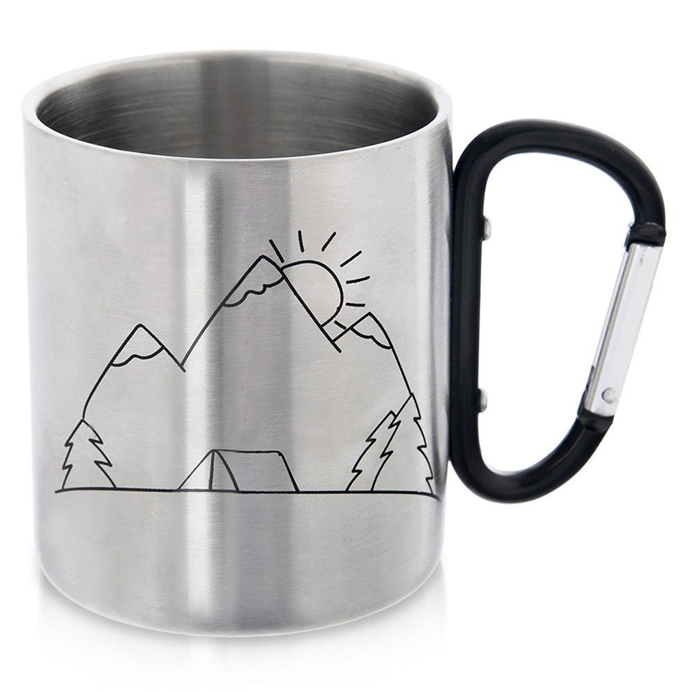EDELSTAHL-REISEBECHER KARABINER BERG, Edelstahl, silber, 350 ml - Multicolor, Metall (0.35L) - Orion 