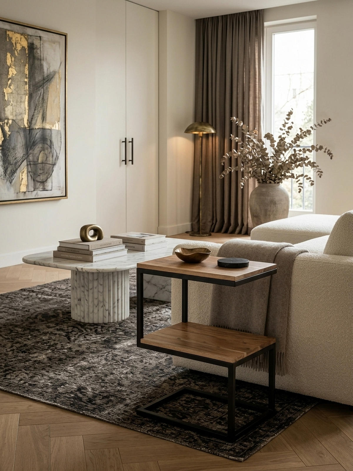 BEISTELLTISCH Massivholz S-Design Metallgestell Ablageflächen INDI, Beige 45x30x60 cm - Beige/Schwarz, Holz/Metall (30/45/60cm) - KADIMA DESIGN