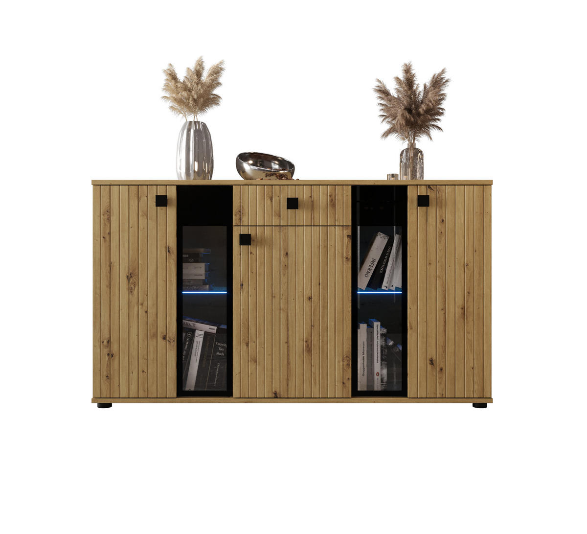 KOMMODE London LSMK LAMELE mit 3 Türen, Sideboard in Farbe: Braun, Größe: 140 x 80 x 40 cm - Braun, Holzwerkstoff (140/80/40cm) - O-Sofa