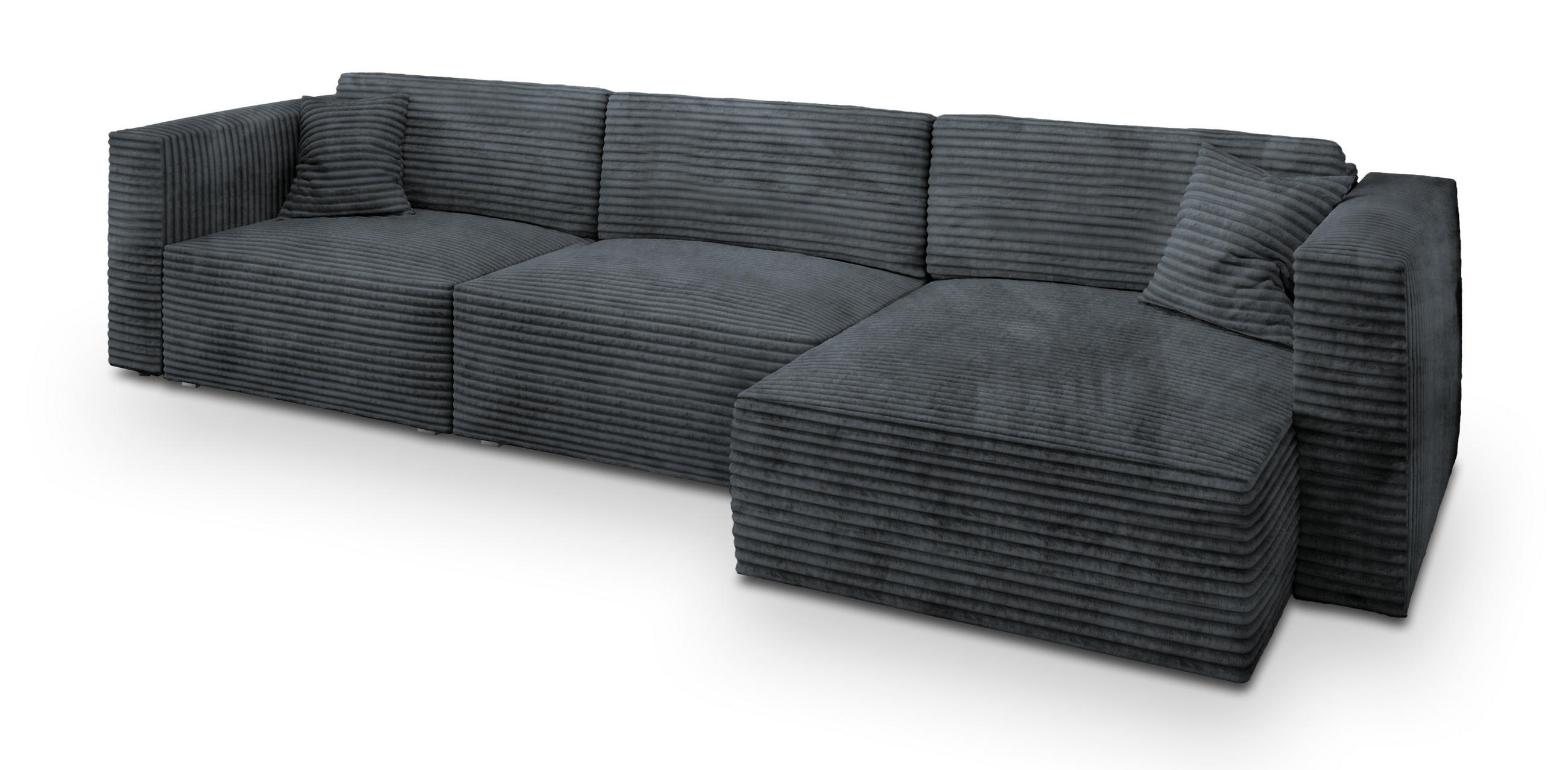 ECKSOFA TOLMO Grau Kordstoff mit Schlaffunktion - Grau, Holz (347/148cm) - MASSENO