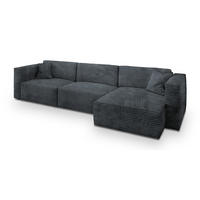 ECKSOFA TOLMO Grau Kordstoff mit Schlaffunktion - Grau, Holz (347/148cm) - MASSENO