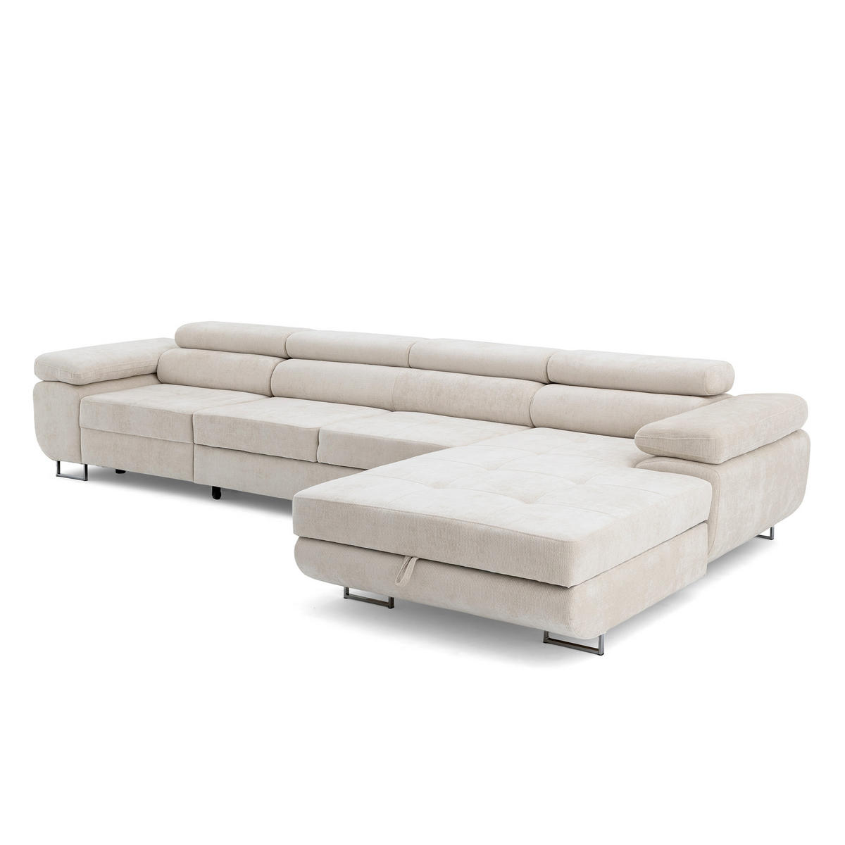 ECKSOFA ALONZO MAXI Rechts mit Schlaffunktion 125x195 Chenille Beige - Chromfarben/Beige, Holz/Textil (350/203cm) - Muffo