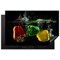 HERDABDECKPLATTE Paprika - Gemüse - Wasser - Schwarz - Rot - Grün - Gelb Ceranfeldabdeckung 80x52 cm - Multicolor, Kunststoff (80/52/0.2cm) - MuchoWow