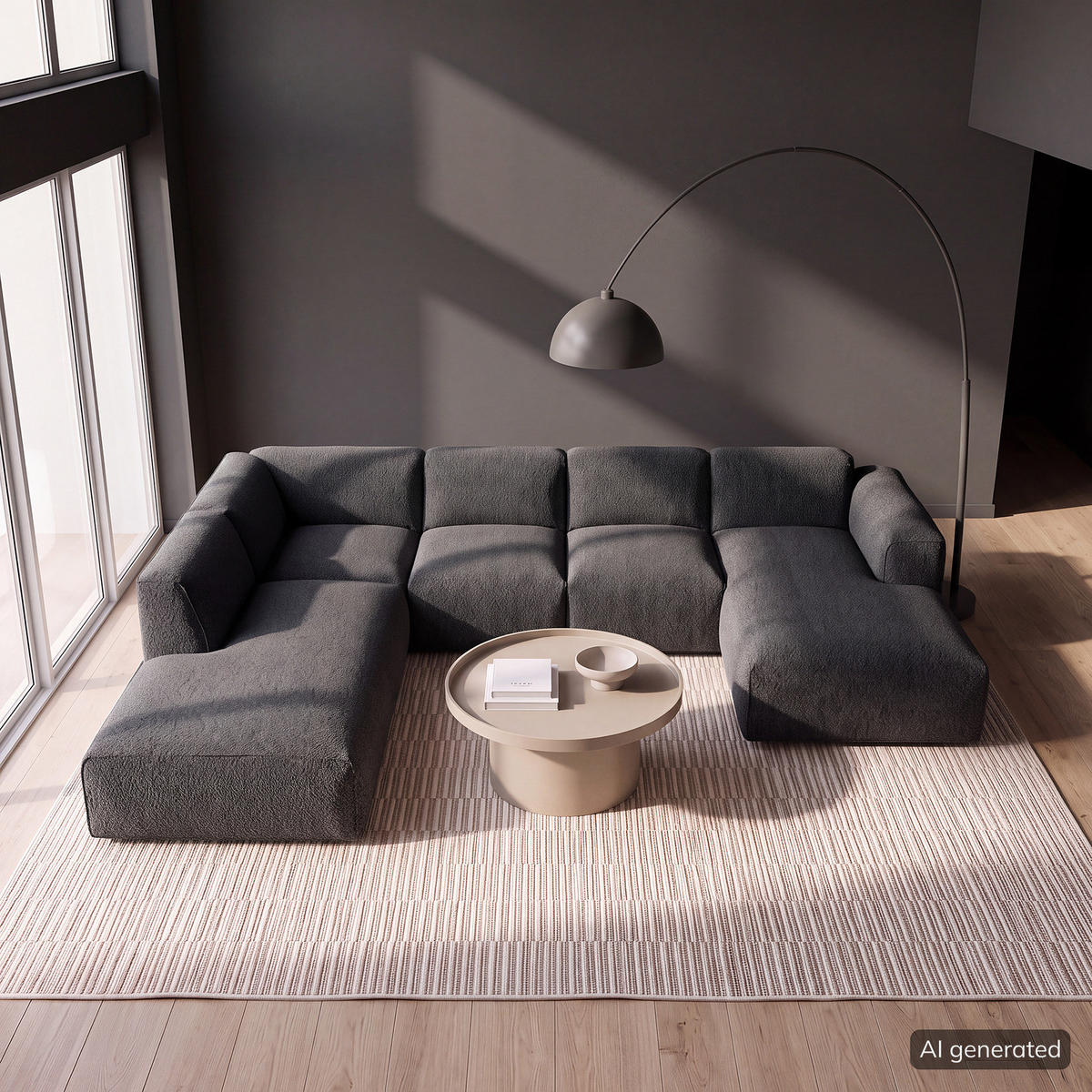 WOHNLANDSCHAFT mit Longchair - Anthrazit/Schwarz, Kunststoff/Textil (325/71/235cm) - home24